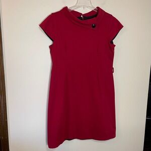 Madison Leigh Red Sheath Dress Asymmetrical Portrait Collar Cap Sleeve Size 18